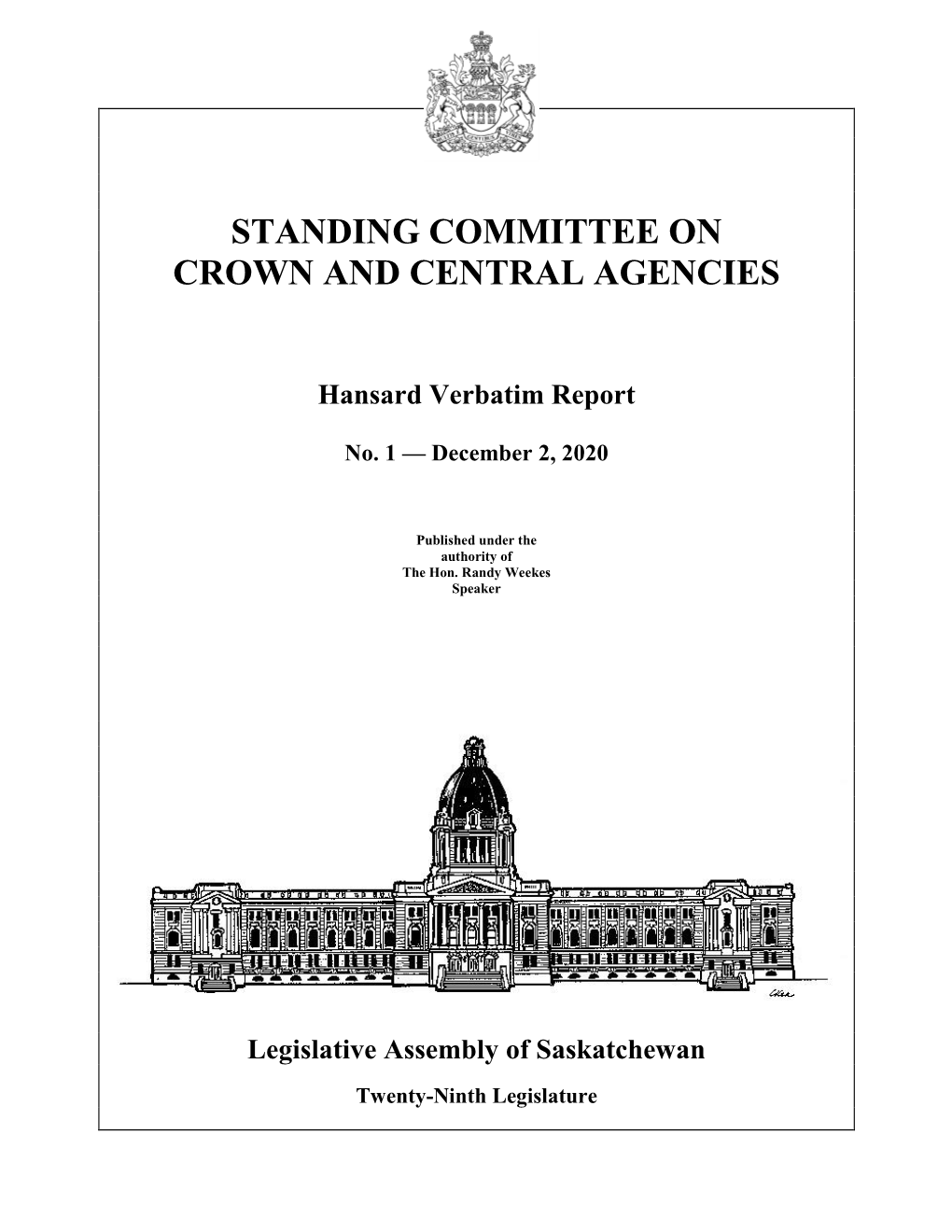 December 2, 2020 Crown and Central Agencies Committee