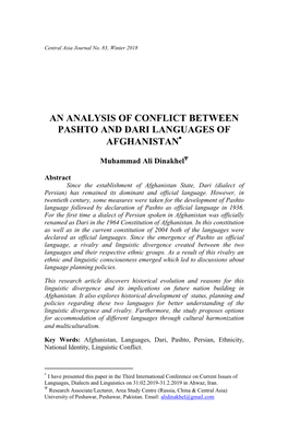 An Analysis of Conflict Between Pashto and Dari Languages of  Afghanistan