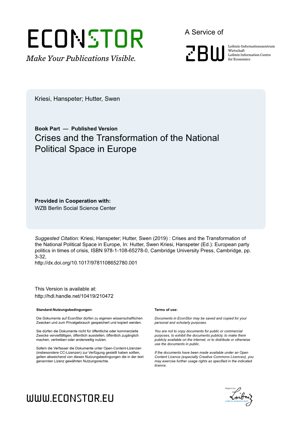 Crises and the Transformation of the National Political Space in Europe