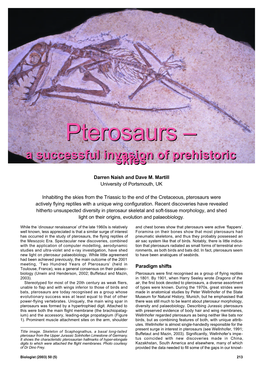 Pterosaurspterosaurs –– Aa Successfulsuccessful Invasioninvasionskiesskies Ofof Prehistoricprehistoric