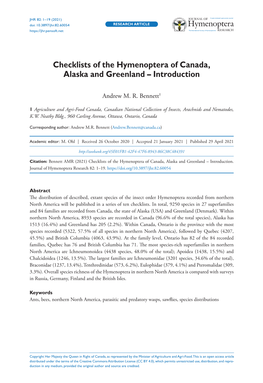 Checklists of the Hymenoptera of Canada, Alaska and Greenland – Introduction