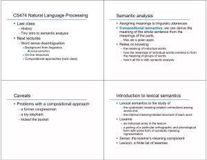 CS474 Natural Language Processing Semantic Analysis Caveats Introduction to Lexical Semantics