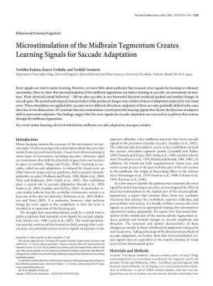Microstimulation of the Midbrain Tegmentum Creates Learning Signals for Saccade Adaptation
