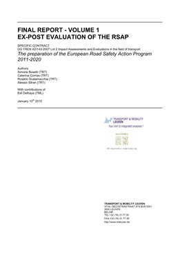 Volume 1 Ex-Post Evaluation of the Rsap