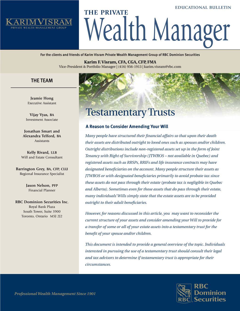 Testamentary Trusts Investment Associate a Reason to Consider Amending Your Will Jonathan Smart And