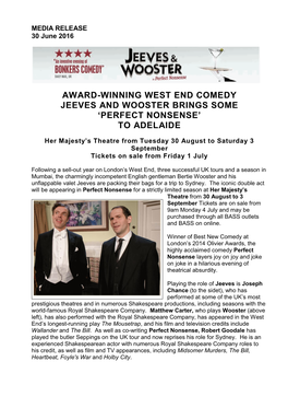 Award-Winning West End Comedy Jeeves and Wooster Brings Some ‘Perfect Nonsense’ to Adelaide