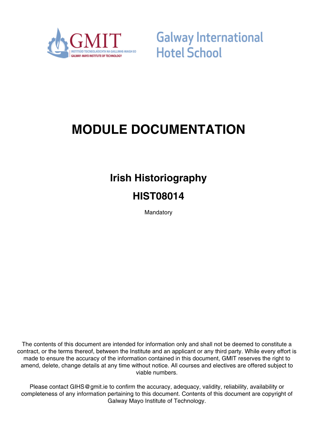 Irish Historiography HIST08014