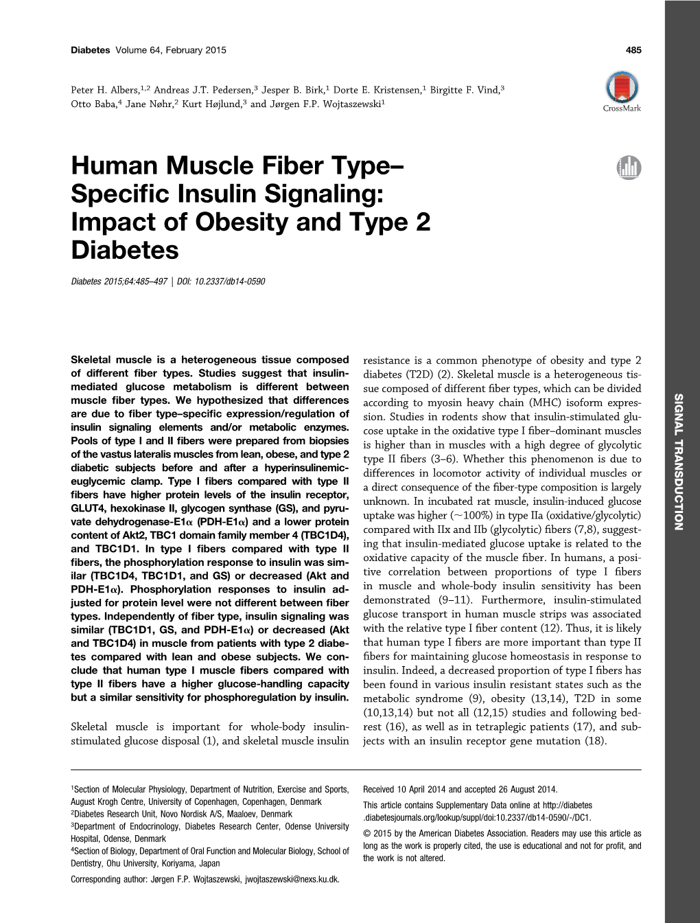 Human Muscle Fiber Type– Specific Insulin Signaling: Impact of Obesity and Type 2 Diabetes