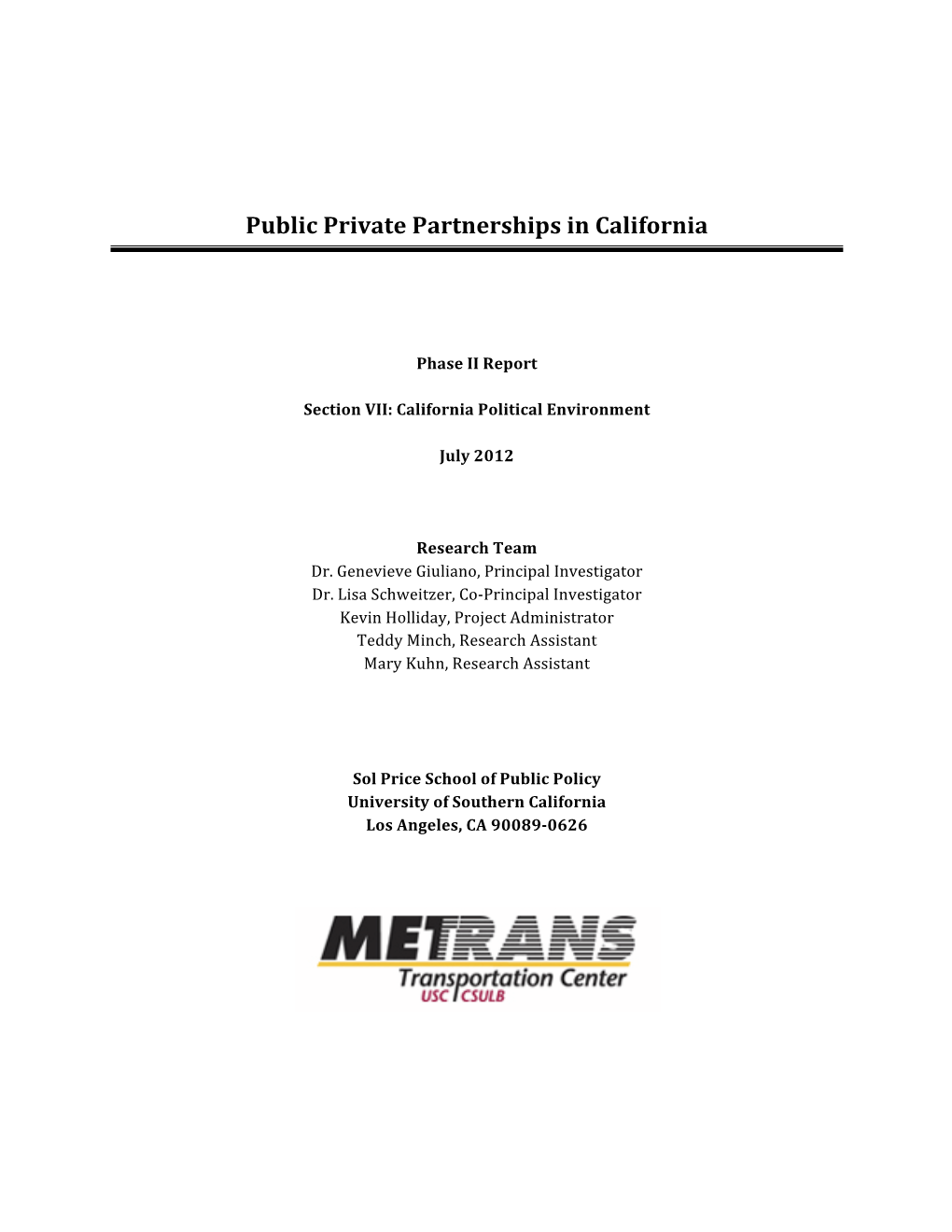 Public Private Partnerships in California