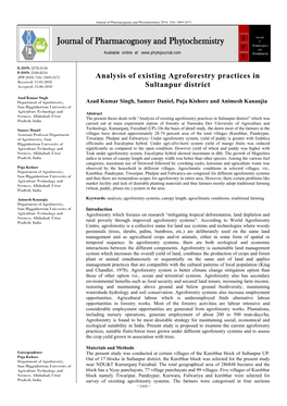 Analysis of Existing Agroforestry Practices in Sultanpur District