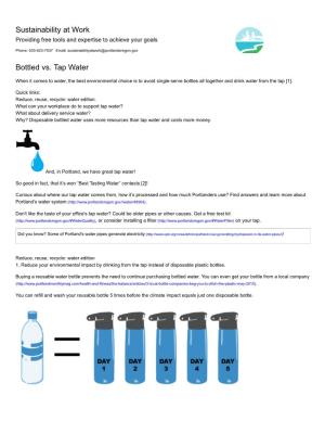 Sustainability at Work Bottled Vs. Tap Water