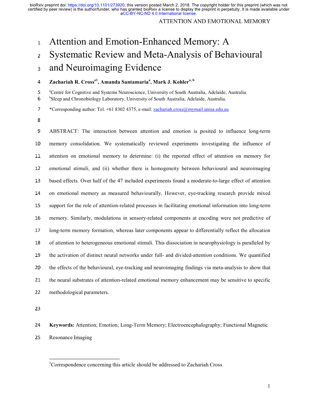 Attention and Emotion-Enhanced Memory: a 2 Systematic Review and Meta-Analysis of Behavioural 3 and Neuroimaging Evidence