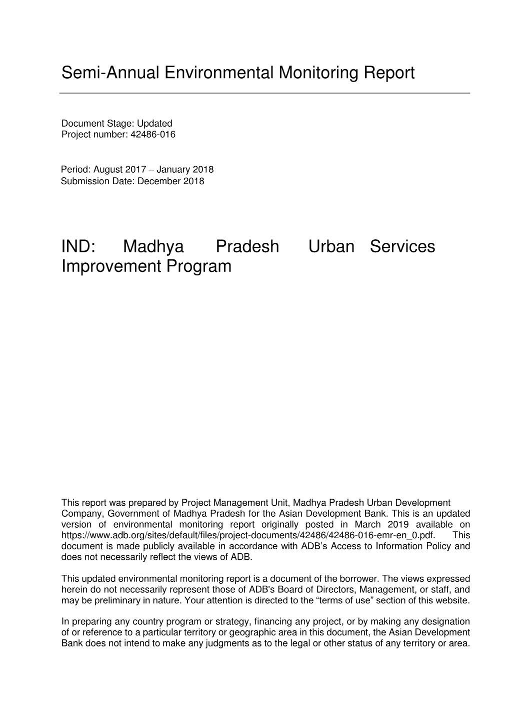 42486-016: Madhya Pradesh Urban Servicesimprovement Program