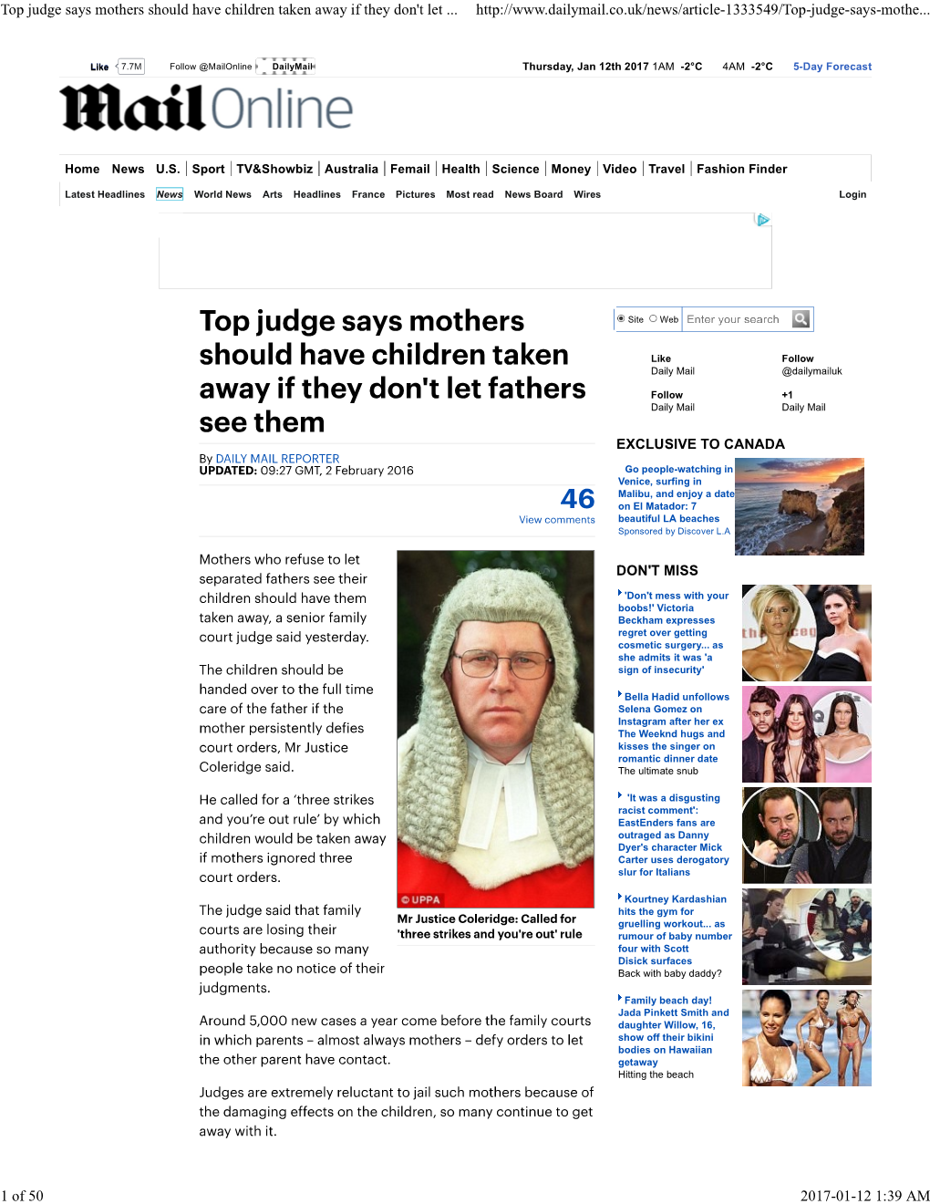 Top Judge Says Mothers Should Have Children Taken Away If They Don't Let