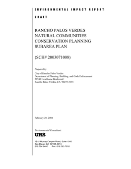 Rancho Palos Verdes Natural Communities Conservation Planning Subarea Plan