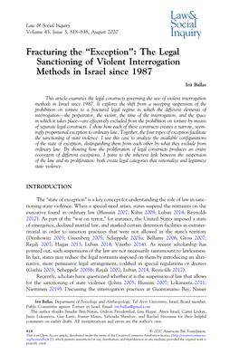 The Legal Sanctioning of Violent Interrogation Methods in Israel Since 1987