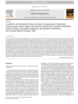 Four Sub-Types of Depression: a Self-Treatment Model