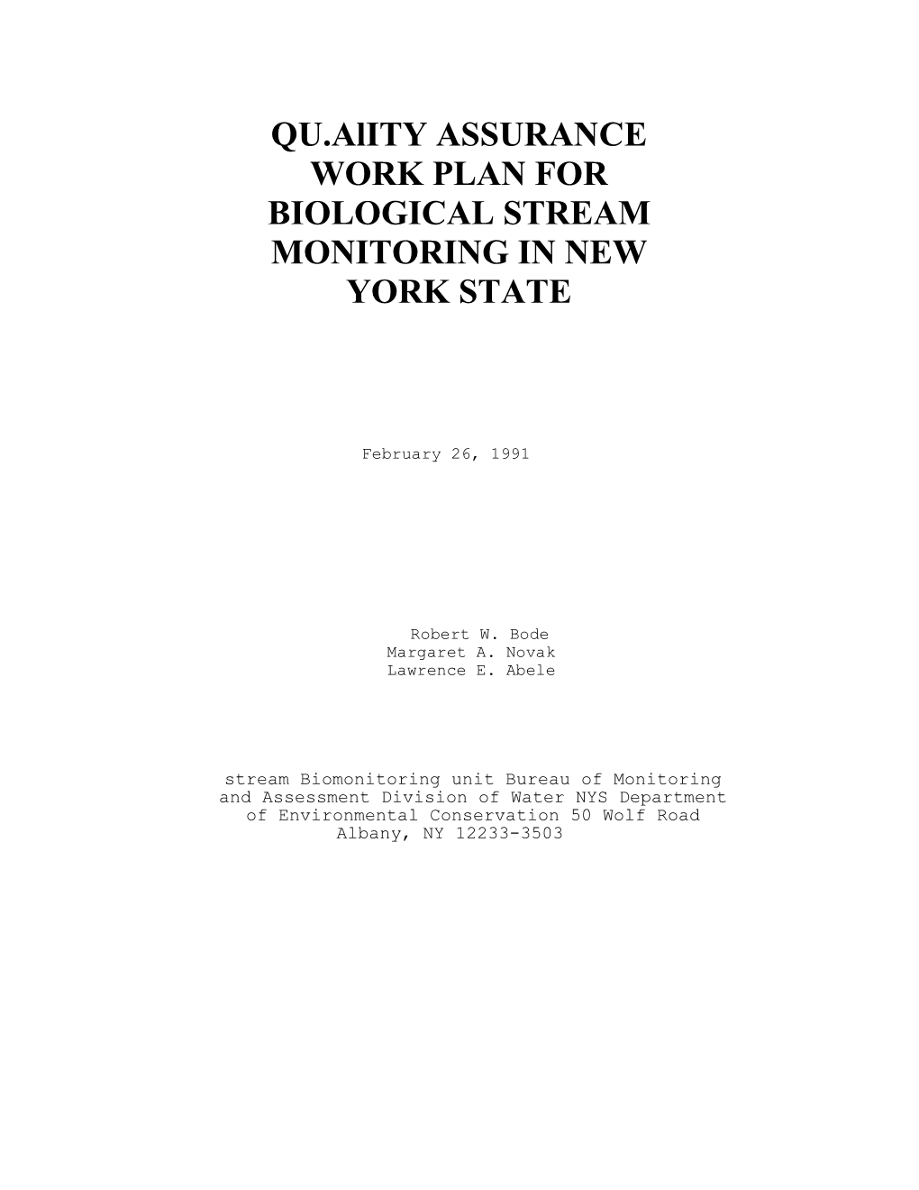 Quality Assurance Work Plan for Biological Stream Monitoring In