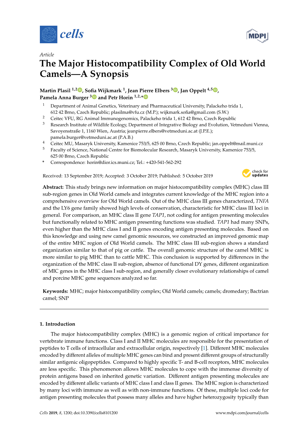 The Major Histocompatibility Complex of Old World Camels—A Synopsis