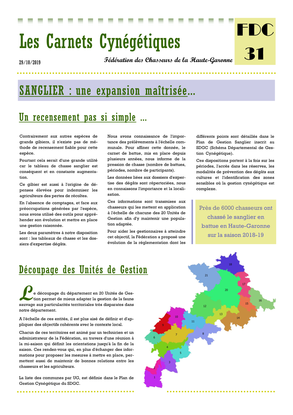 Les Carnets Cynégétiques 31 29/10/2019 Fédération Des Chasseurs De La Haute-Garonne