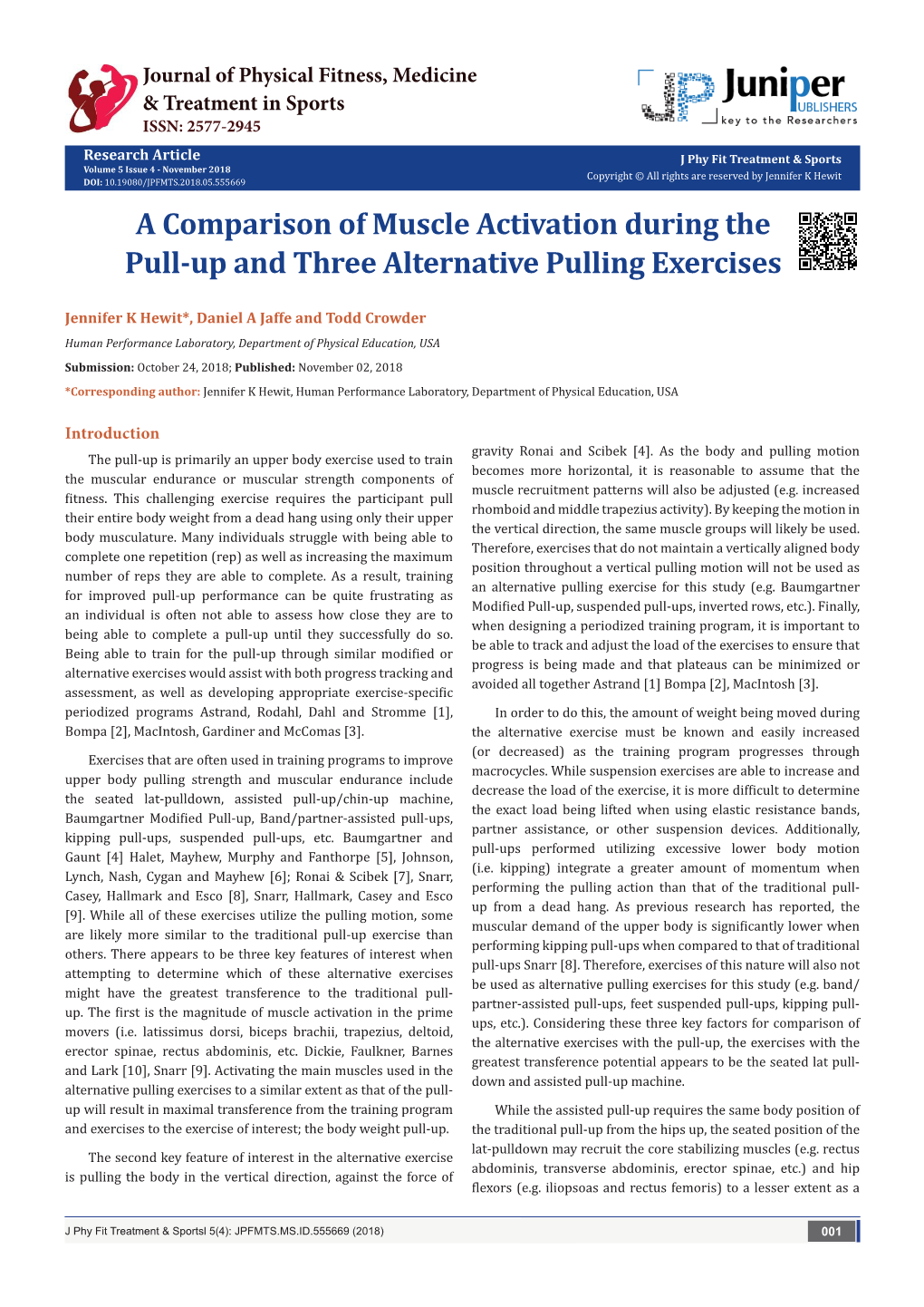 A Comparison of Muscle Activation During the Pull-Up and Three Alternative Pulling Exercises