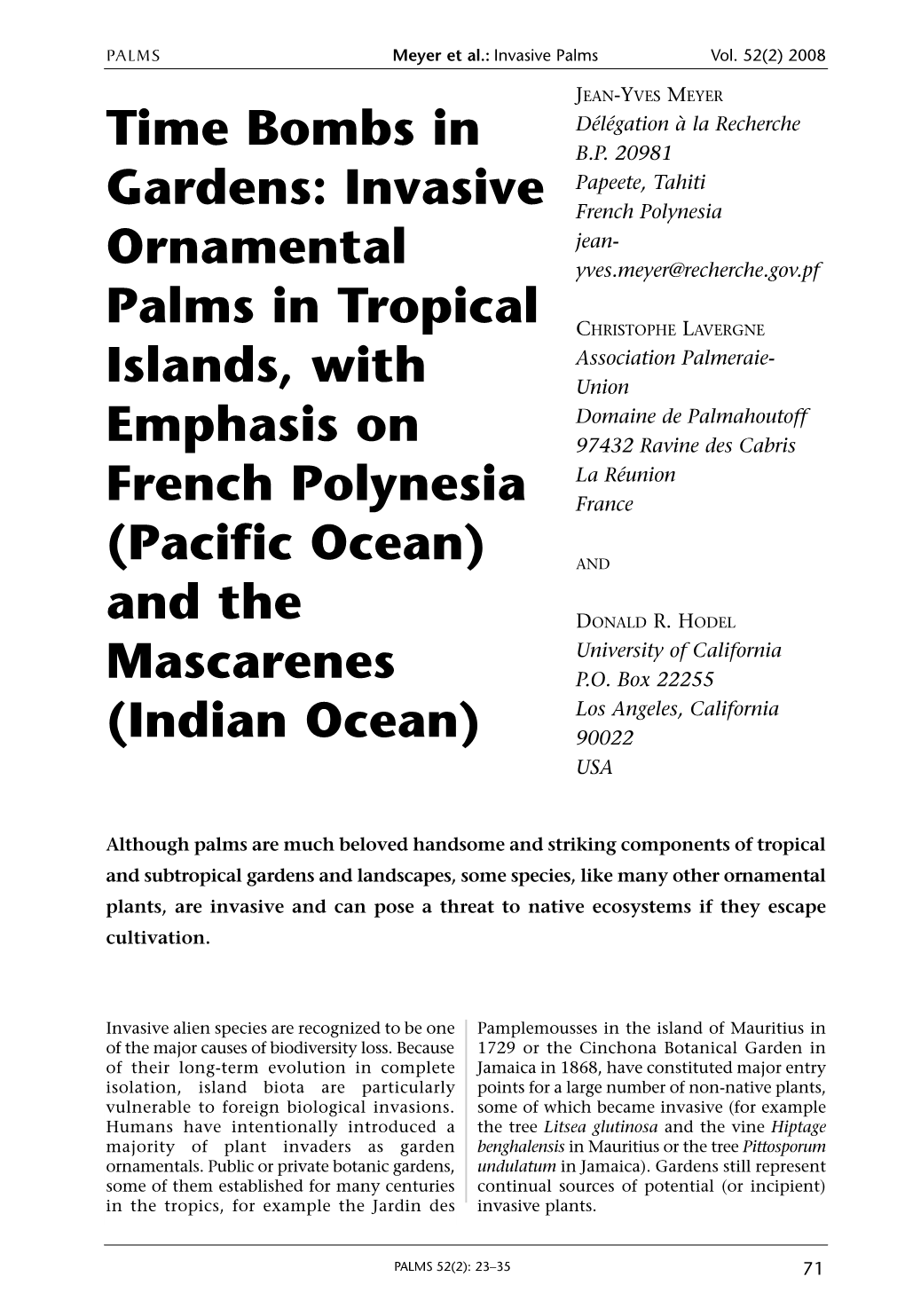 Invasive Ornamental Palms in Tropical Islands, With
