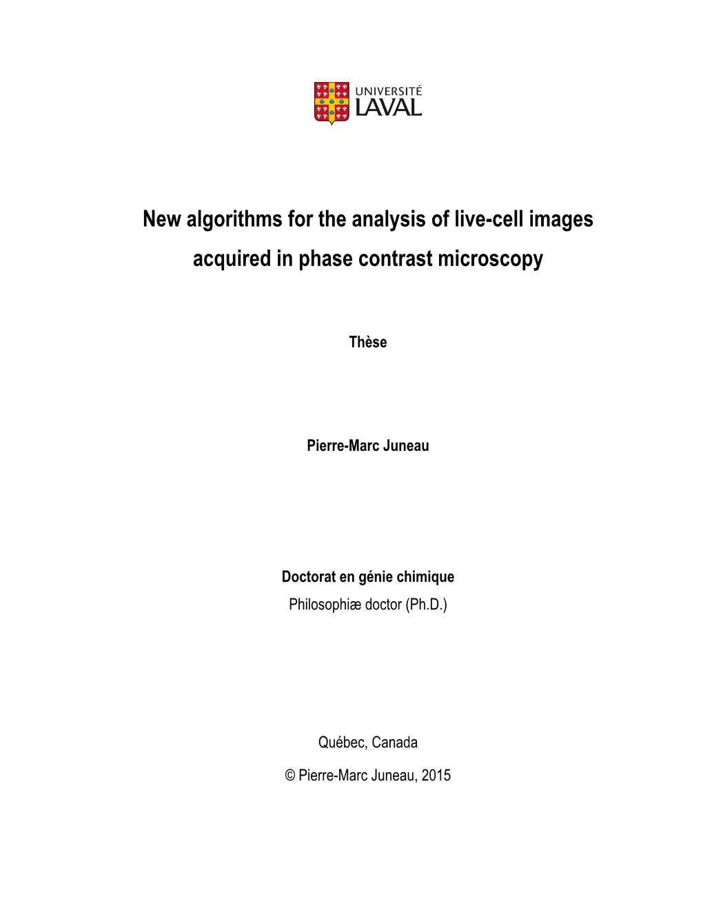 New Algorithms for the Analysis of Live-Cell Images Acquired in Phase Contrast Microscopy