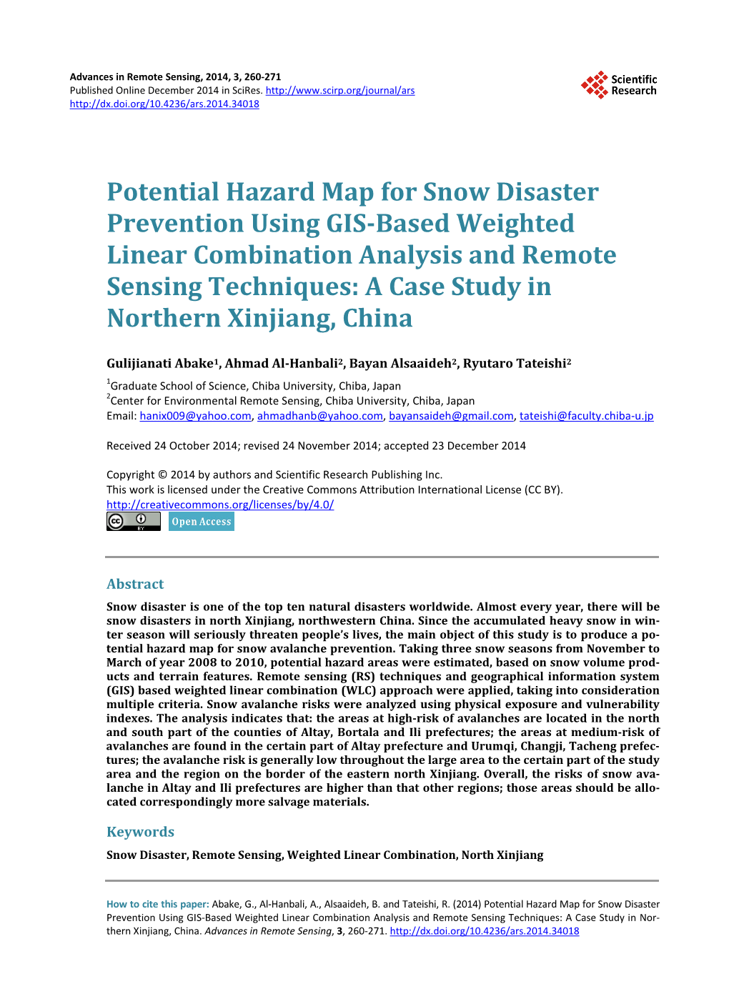 Potential Hazard Map for Snow Disaster Prevention Using GIS