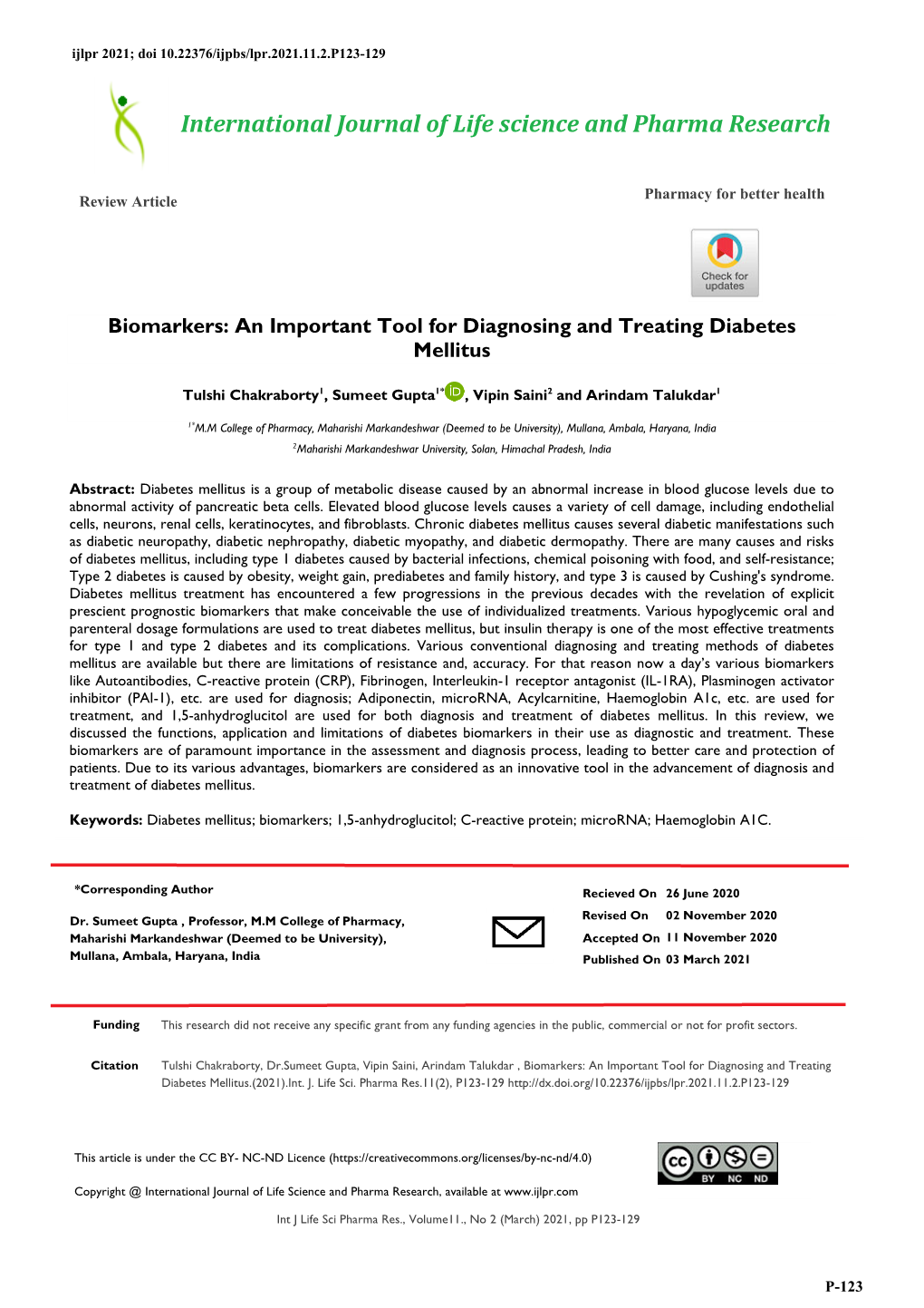 International Journal of Life Science and Pharma Research