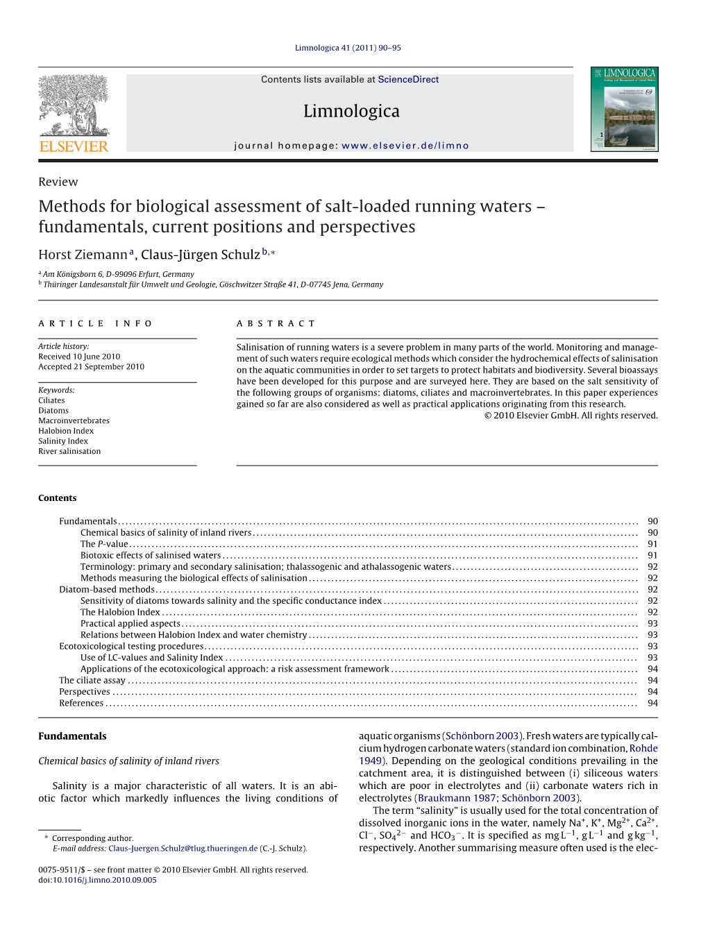 Methods for Biological Assessment of Salt-Loaded Running Waters Â