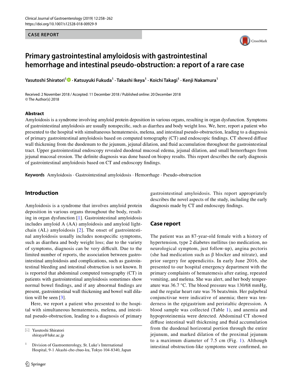 Primary Gastrointestinal Amyloidosis with Gastrointestinal Hemorrhage and Intestinal Pseudo-Obstruction: a Report of a Rare Case