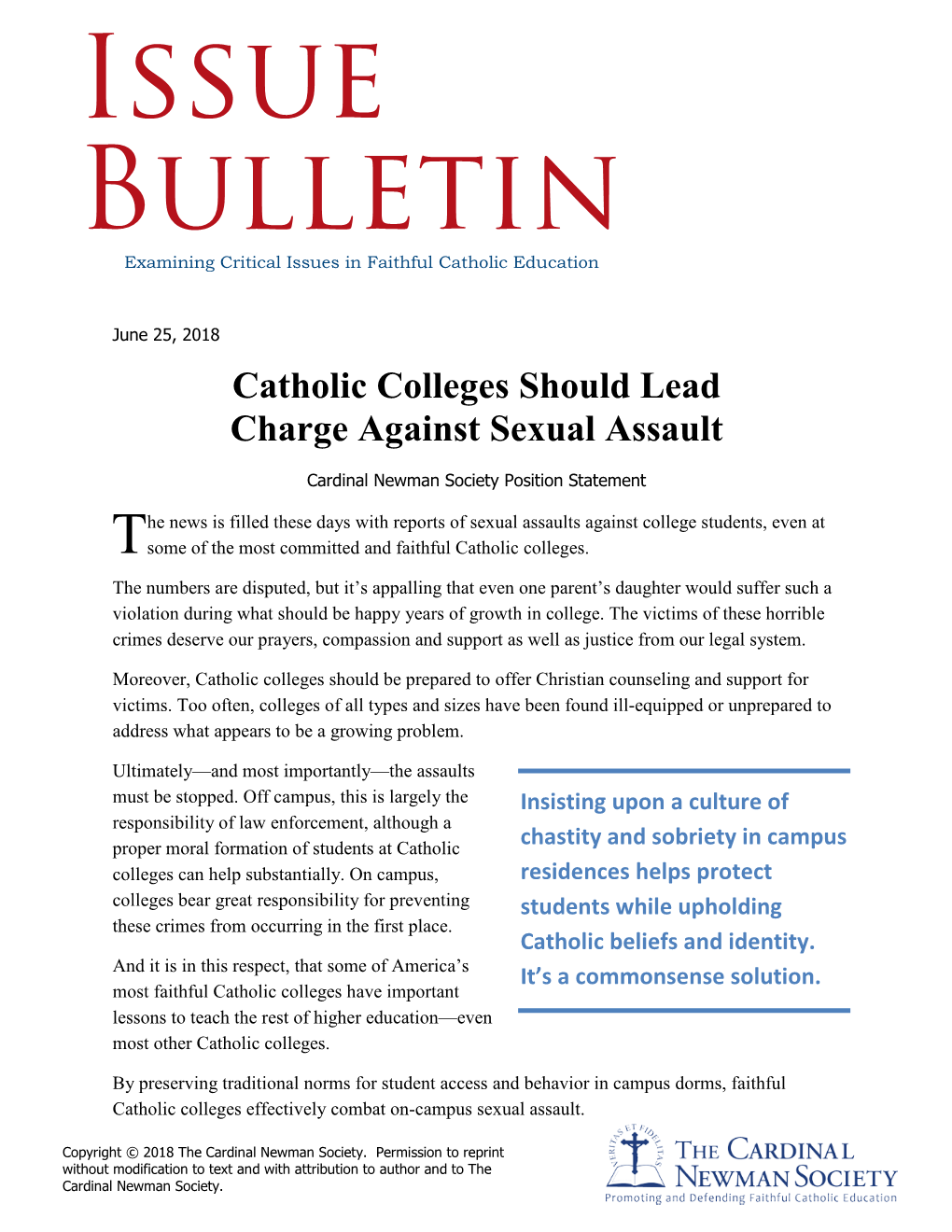 Catholic Colleges Should Lead Charge Against Sexual Assault