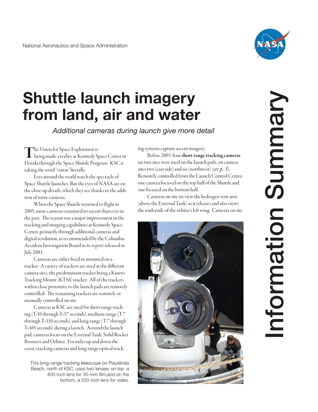 Learn More About Shuttle Launch Imagery. PDF 10 MB