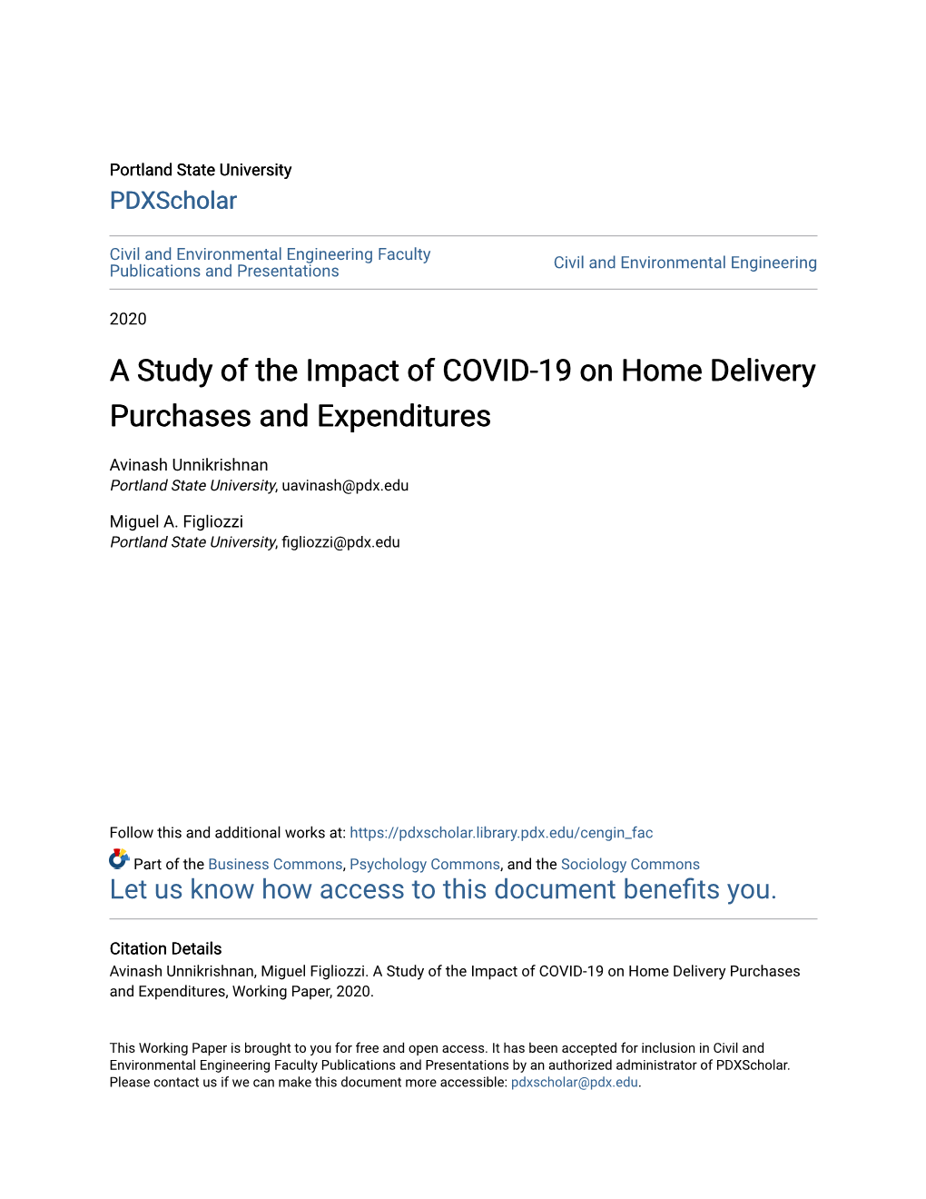 A Study of the Impact of COVID-19 on Home Delivery Purchases and Expenditures