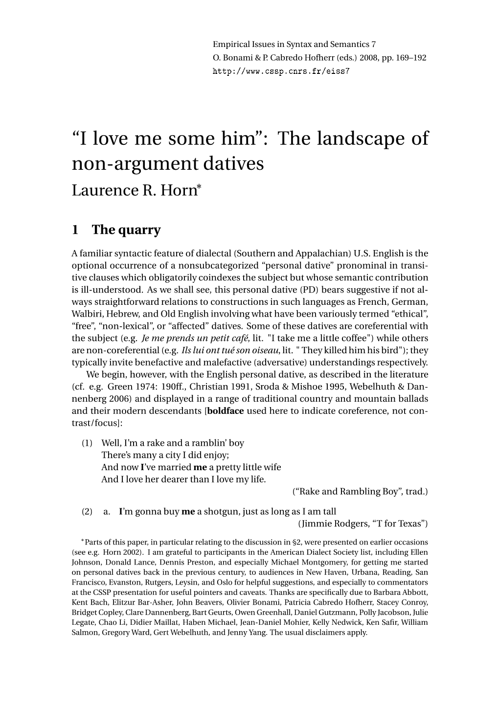 The Landscape of Non-Argument Datives Laurence R