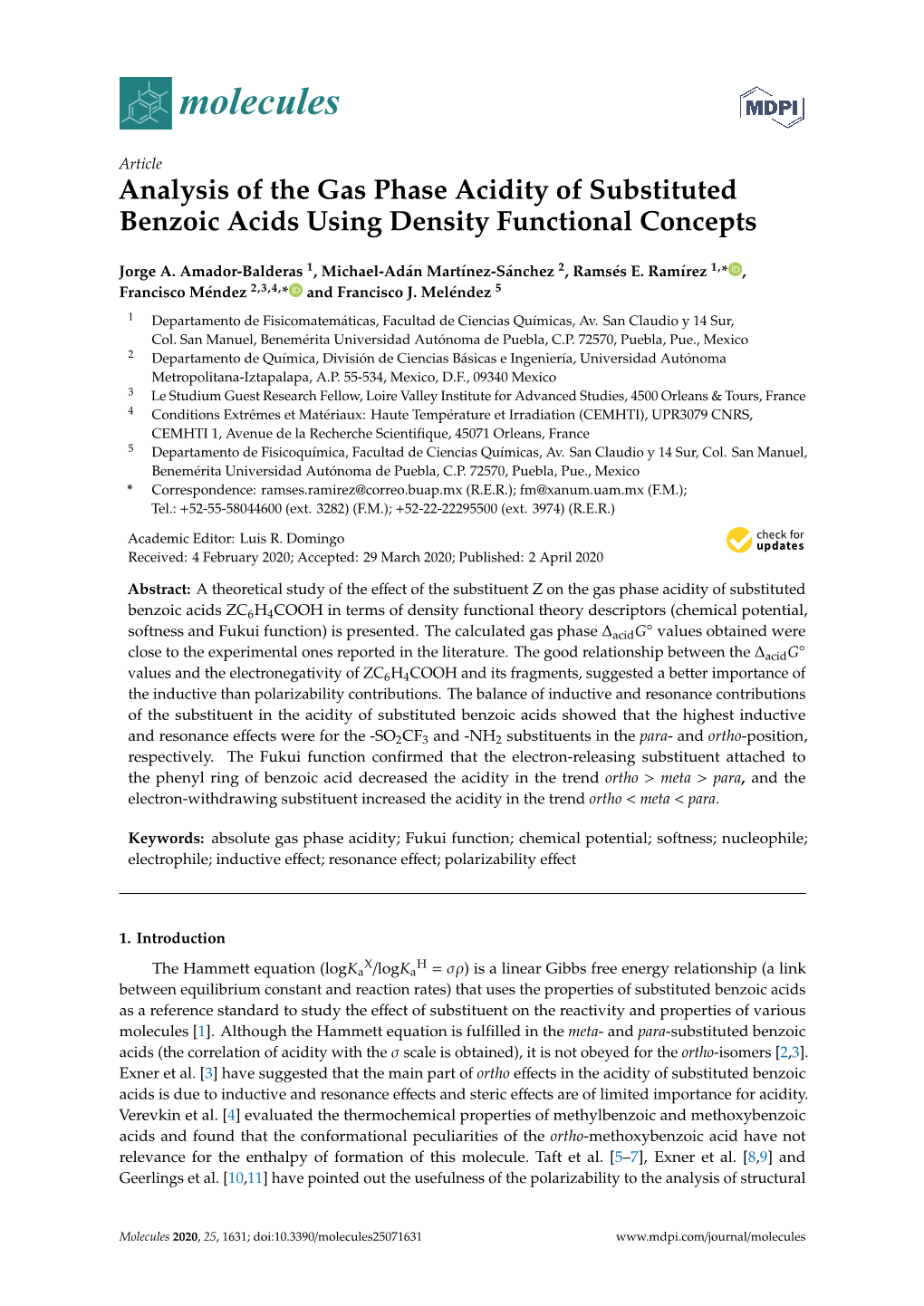 Analysis of the Gas Phase Acidity of Substituted Benzoic Acids Using Density Functional Concepts