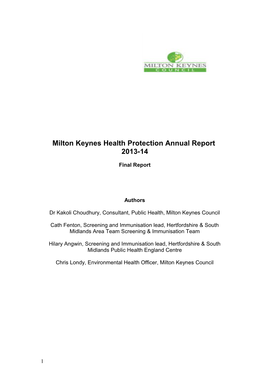 Milton Keynes Health Protection Annual Report