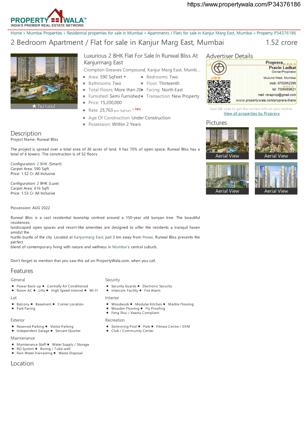 2 Bedroom Apartment / Flat for Sale in Kanjur Marg East, Mumbai (P34376186)