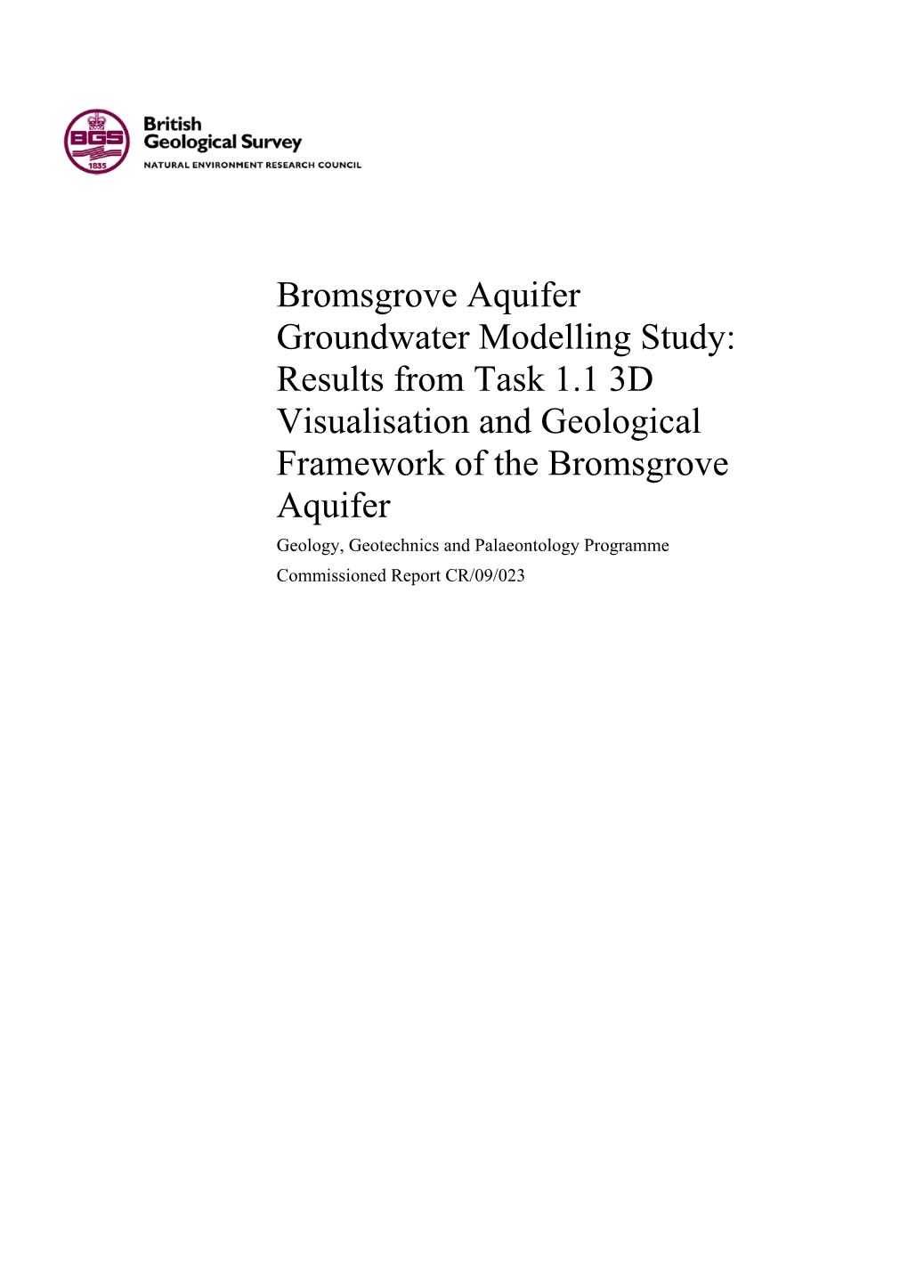 Bromsgrove Aquifer Groundwater Modelling Study: Results from Task