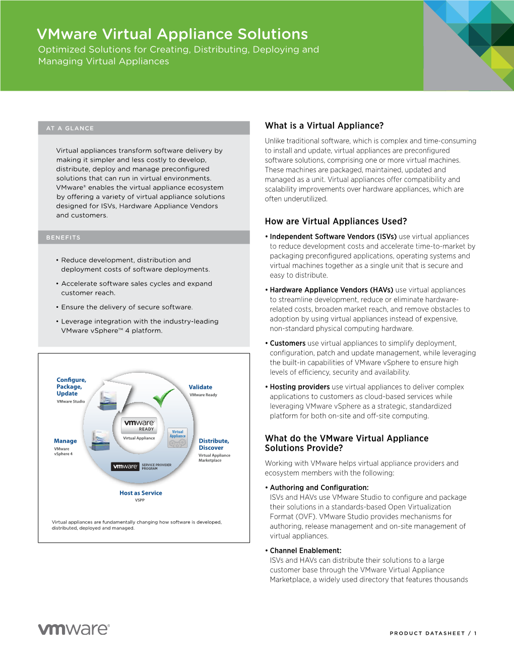Vmware Virtual Appliance Solutions Optimized Solutions for Creating, Distributing, Deploying and Managing Virtual Appliances