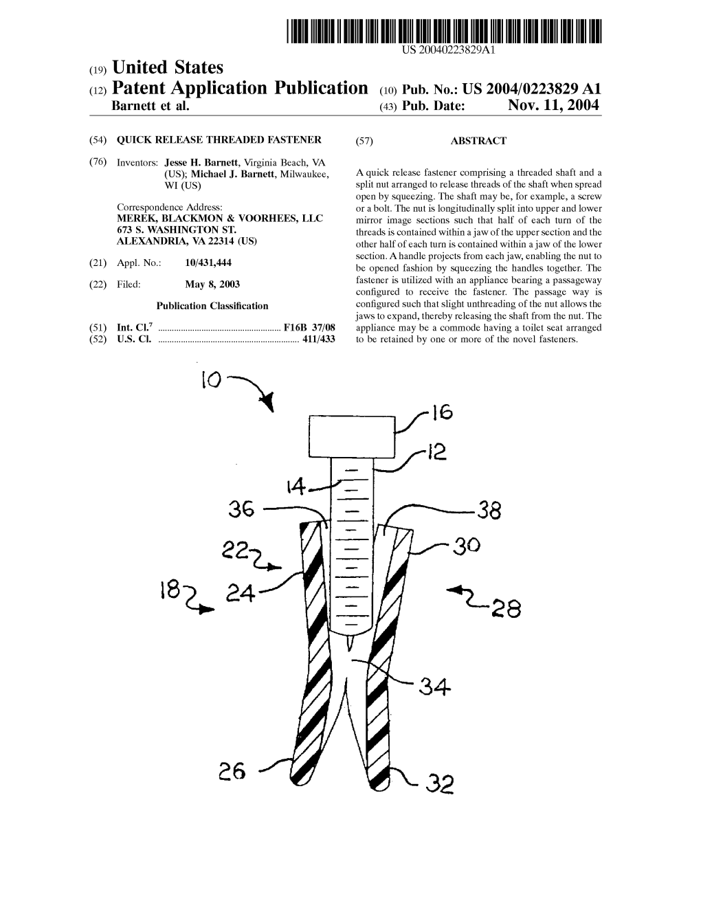 Patent Application Publication (10) Pub. No.: US 2004/0223829 A1 Barnett Et Al