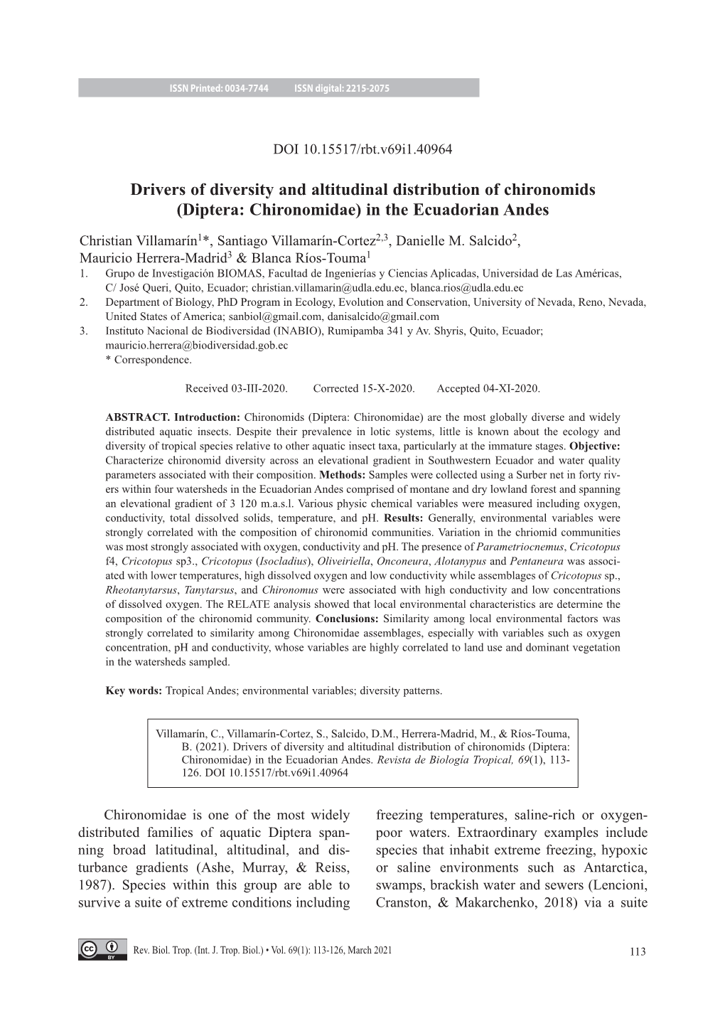 Diptera: Chironomidae) in the Ecuadorian Andes