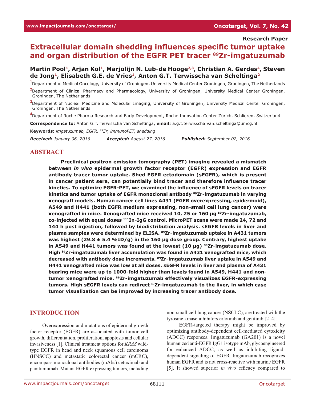 Extracellular Domain Shedding Influences Specific Tumor Uptake and Organ Distribution of the EGFR PET Tracer 89Zr-Imgatuzumab