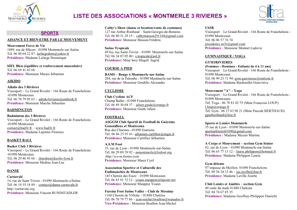 Liste Des Associations « Montmerle 3 Rivieres »