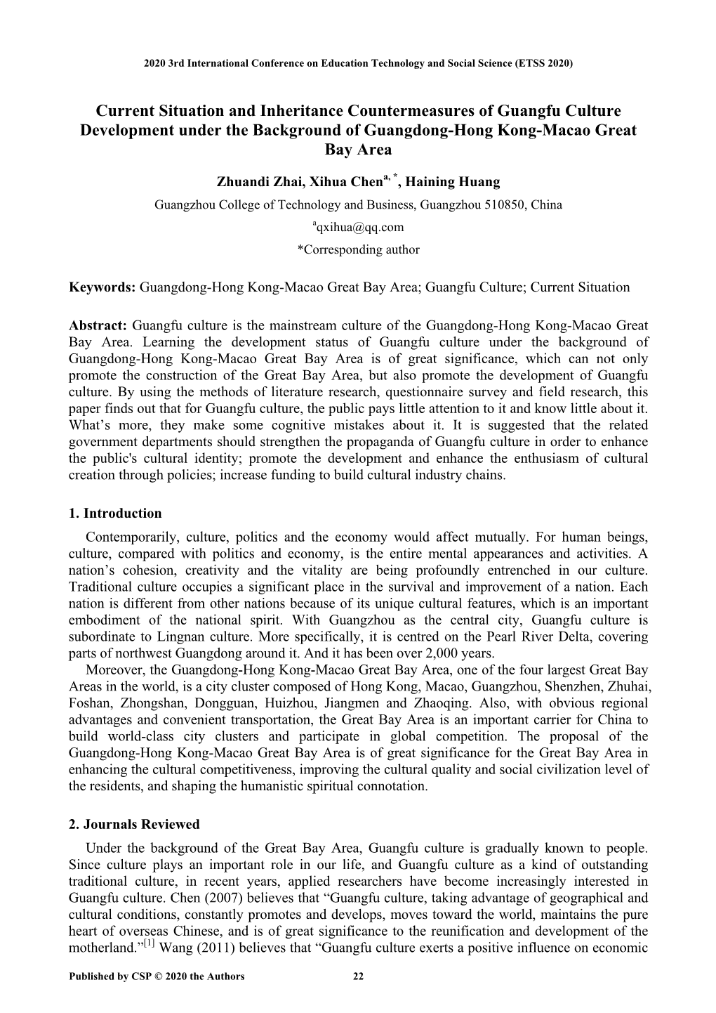 Current Situation and Inheritance Countermeasures of Guangfu Culture Development Under the Background of Guangdong-Hong Kong-Macao Great Bay Area