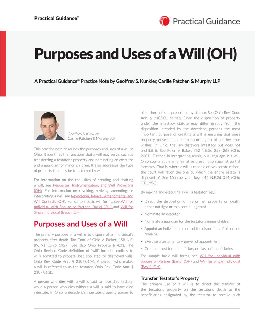 Purposes and Uses of a Will (OH)