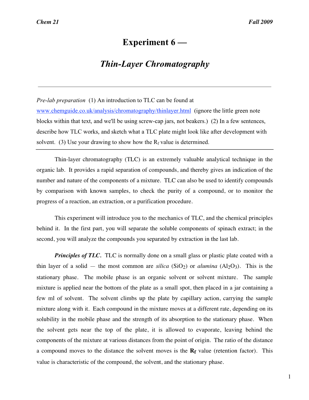 Experiment 6 — Thin-Layer Chromatography