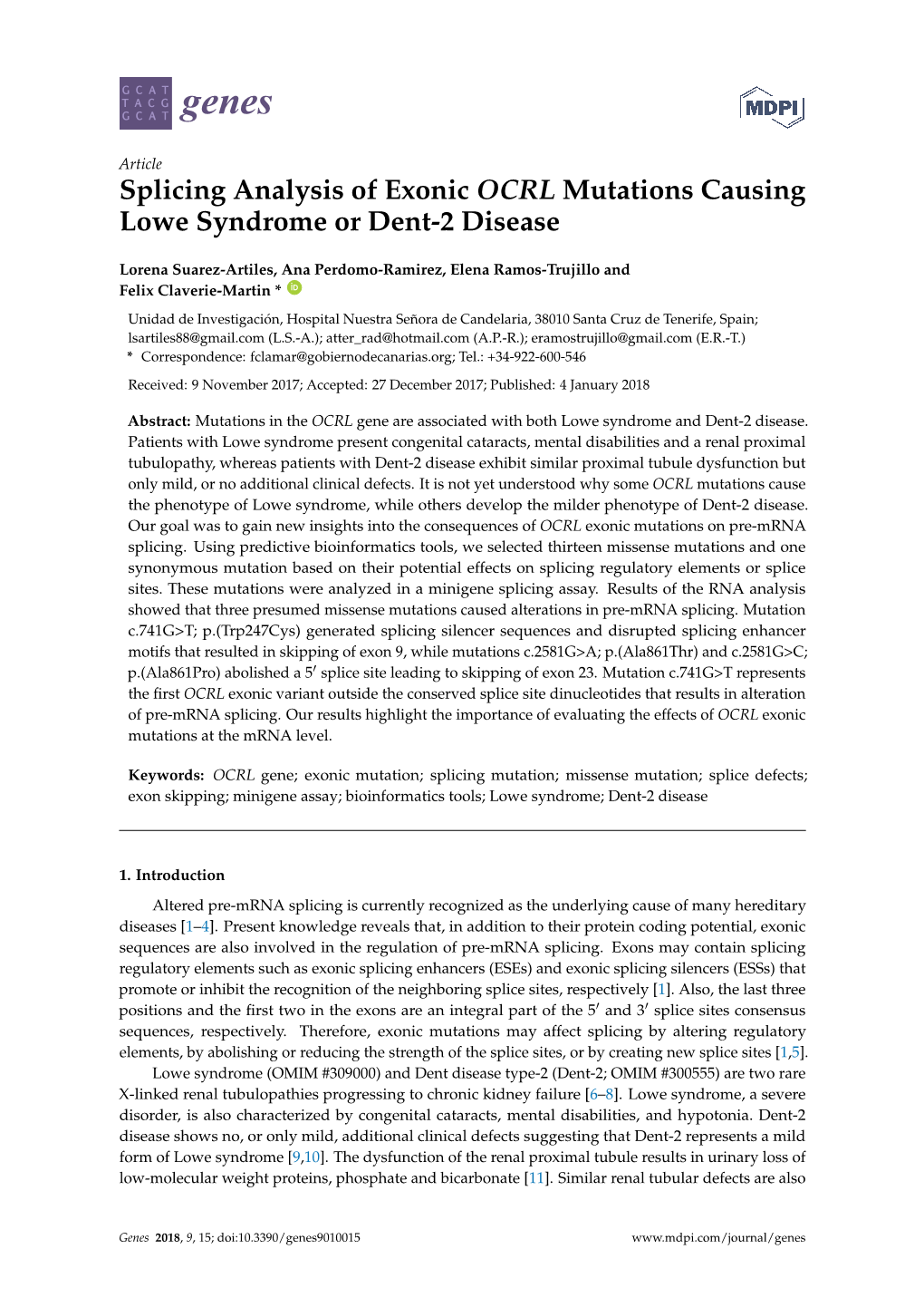 Splicing Analysis of Exonic OCRL Mutations Causing Lowe Syndrome Or Dent-2 Disease