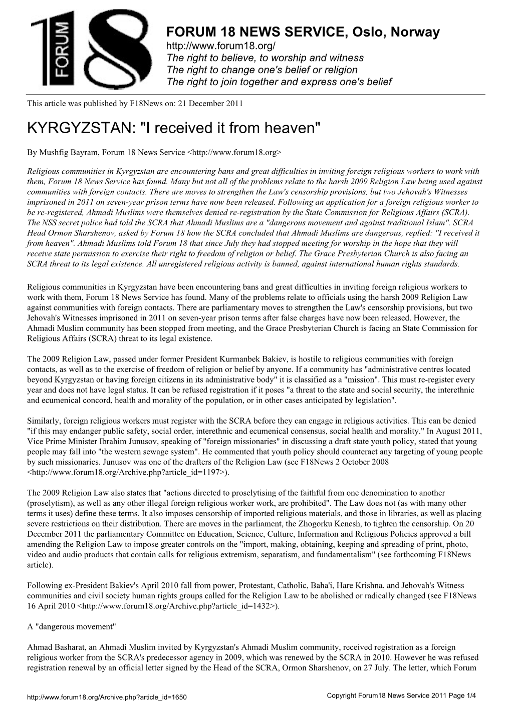 KYRGYZSTAN: "I Received It from Heaven"