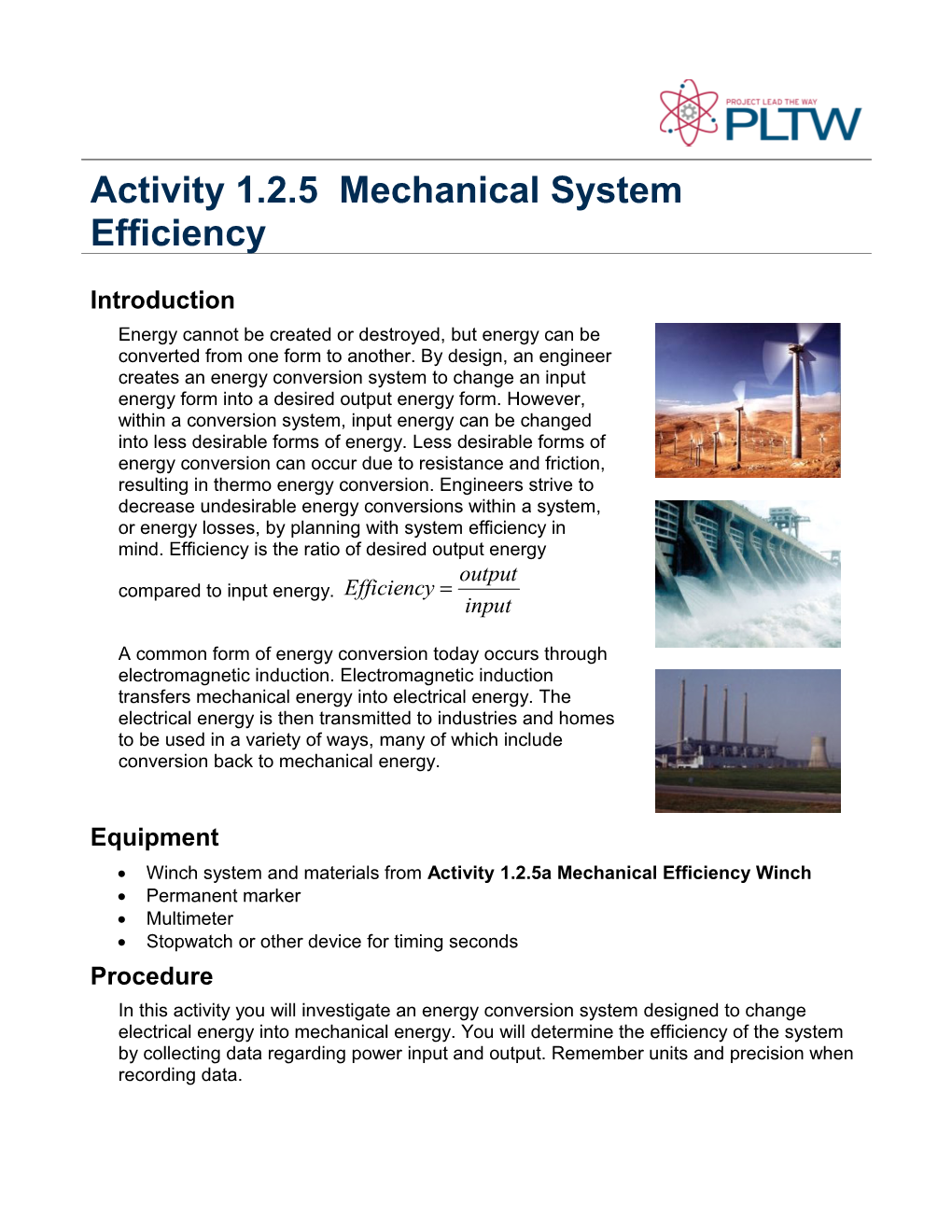 Activity 1.2.5 Mechanical System Efficiency